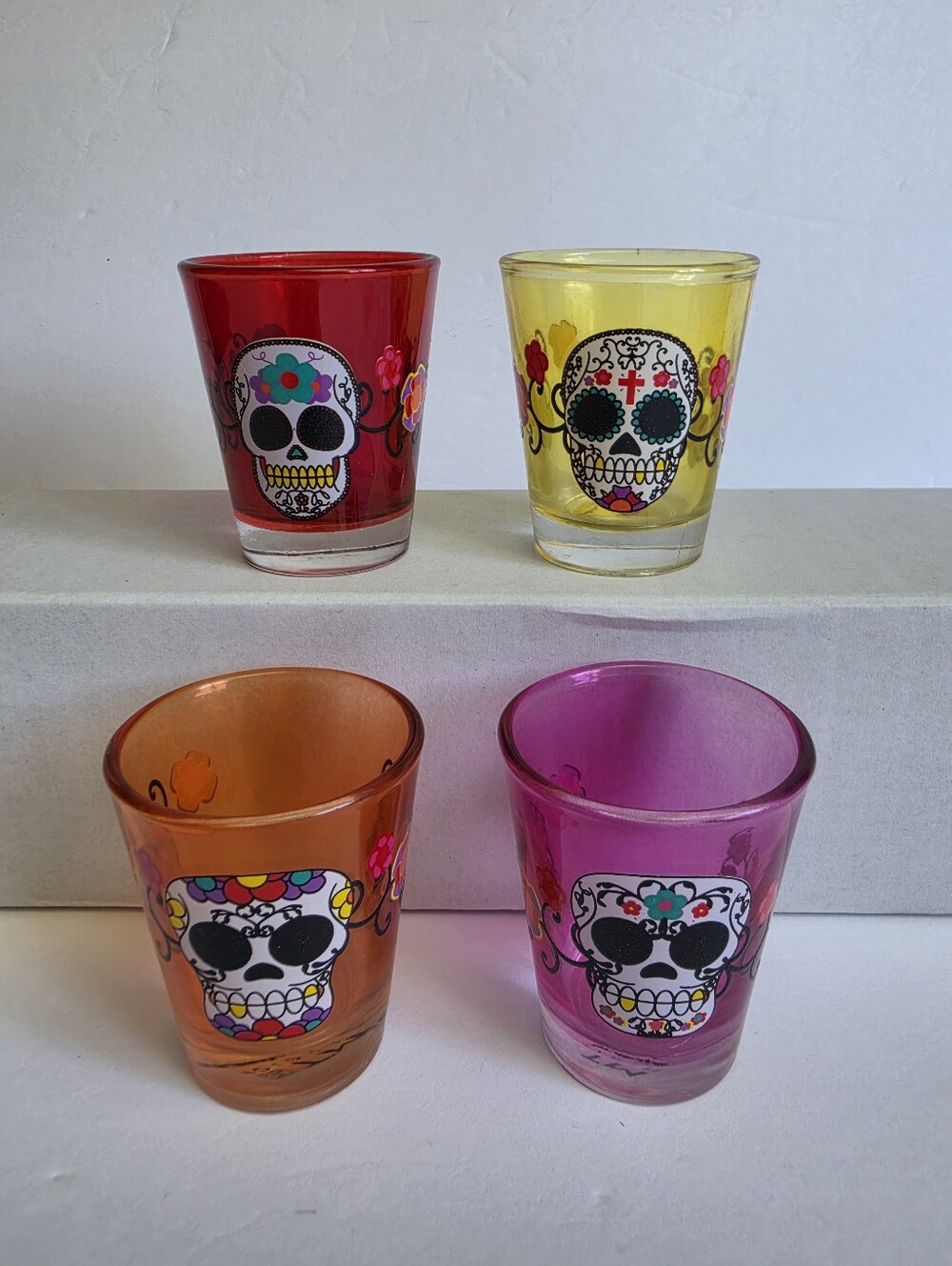 Day of the Dead Multicolor Sugar Skull Shot Glasses by Earthbound ~ Set of 4